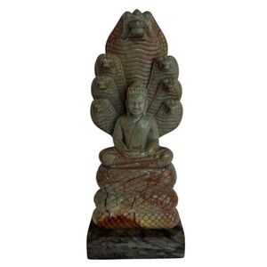 Vintage Serpentine 8" Sculpture Buddha Seven Headed Naga Mucalinda Carving Cobra